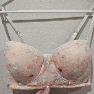 Jessica Simpson Floral Lace Bra in White and Pink